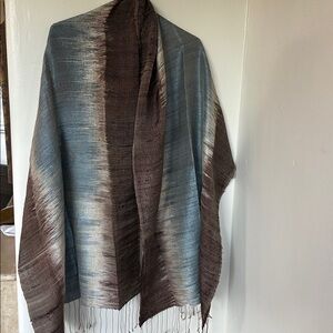 100% Silk Elegant Brown and Blue Shawl/scarf